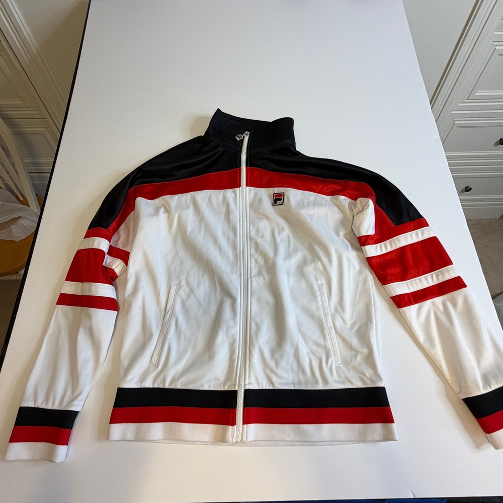Fila Mens Track Jacket White Black Red Colorblock Full Zip Sportswear Small